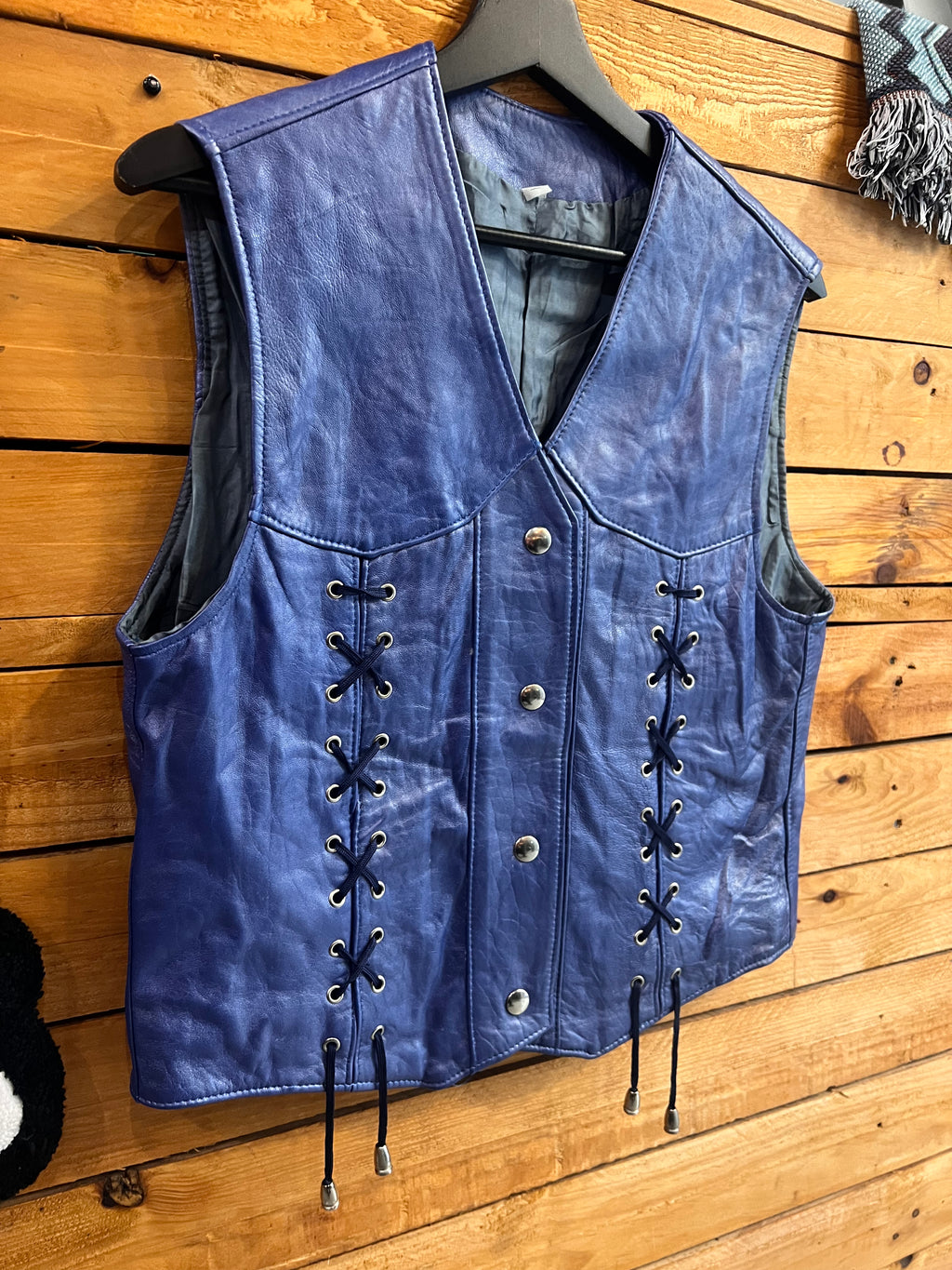 Gilet in Vera Pelle Blu Elettrico Anni '90 - Taglia S