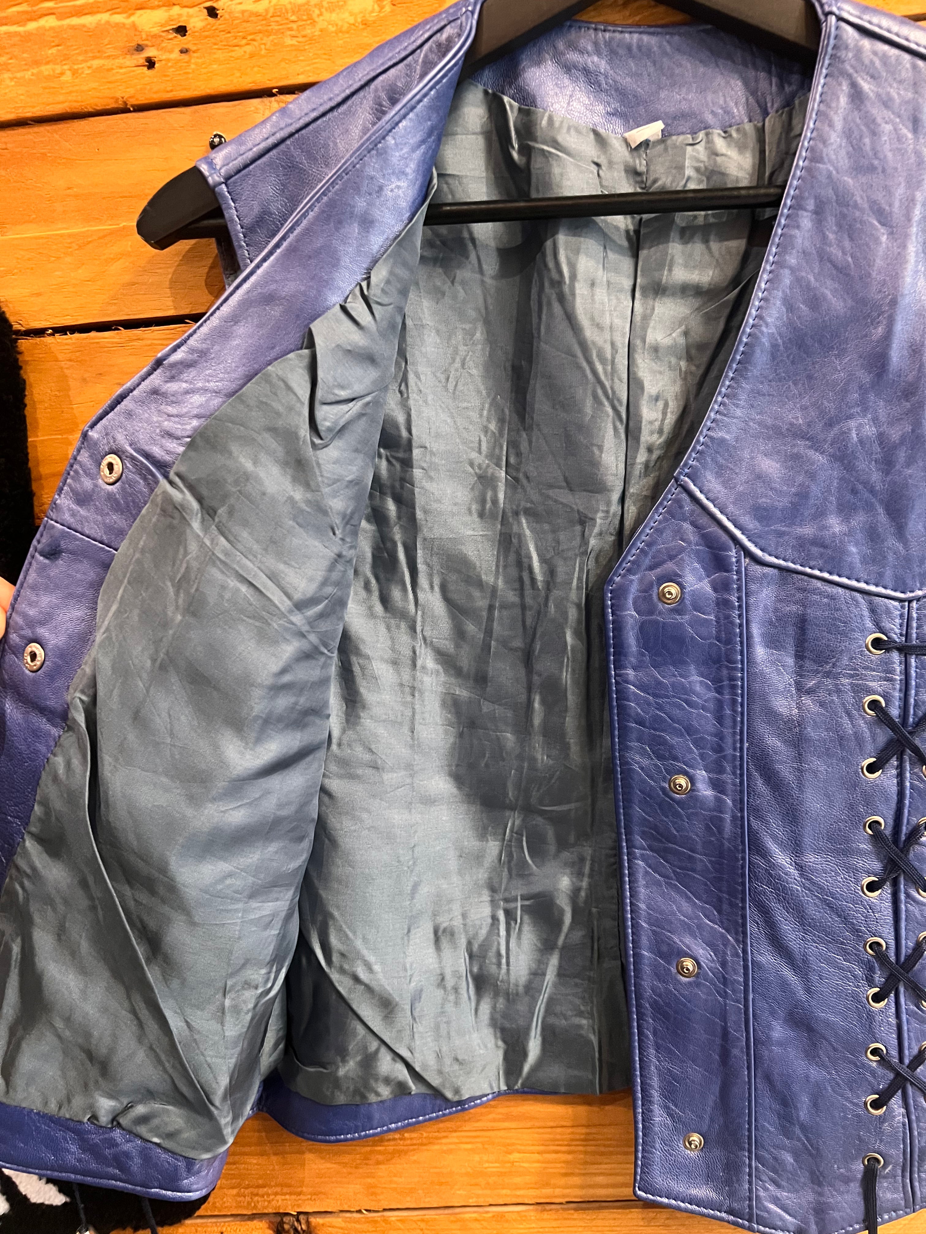 Gilet in Vera Pelle Blu Elettrico Anni '90 - Taglia S