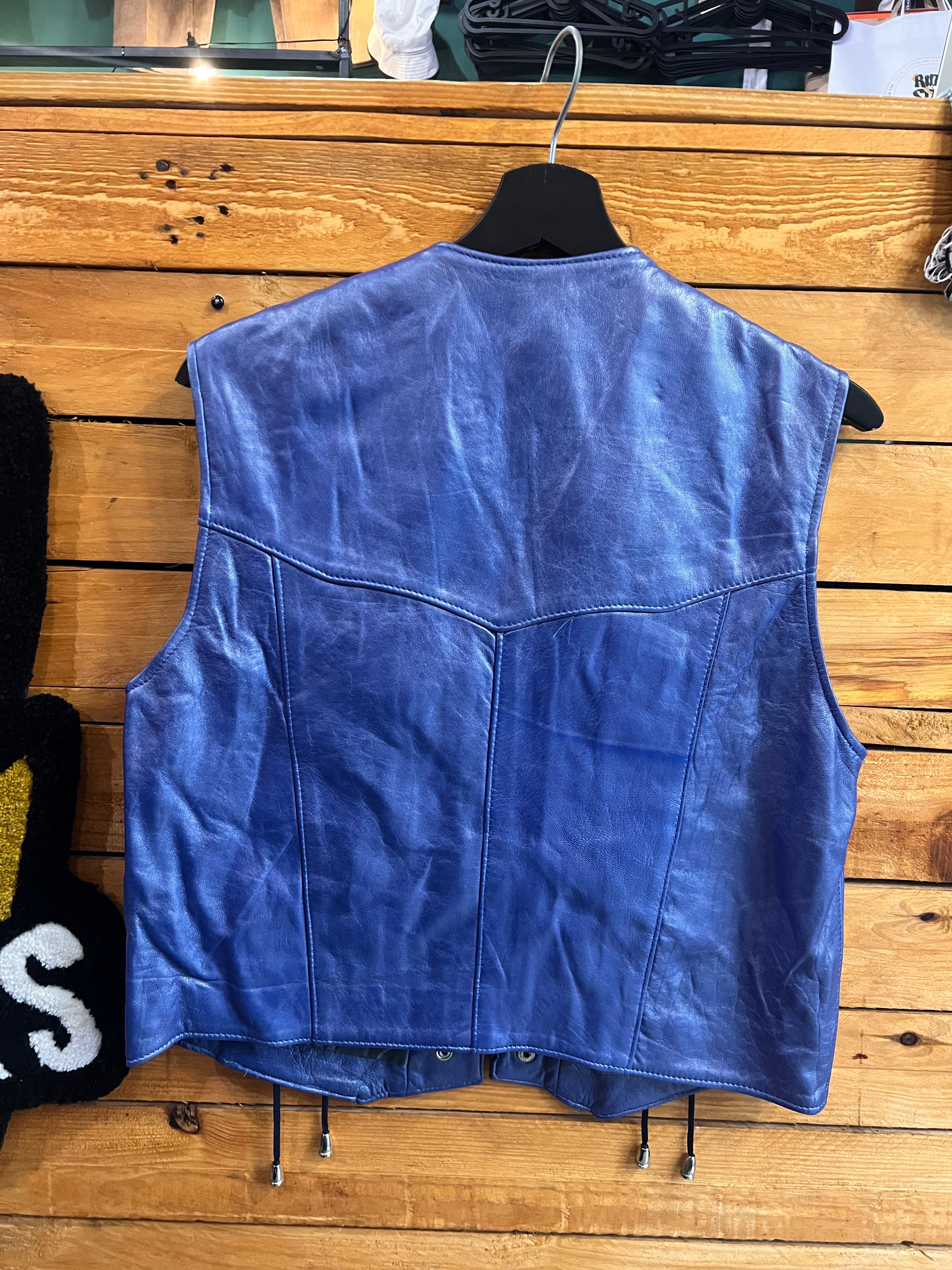 Gilet in Vera Pelle Blu Elettrico Anni '90 - Taglia S