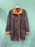 Women's Black Sheepskin Coat with Brown Fur - Size M