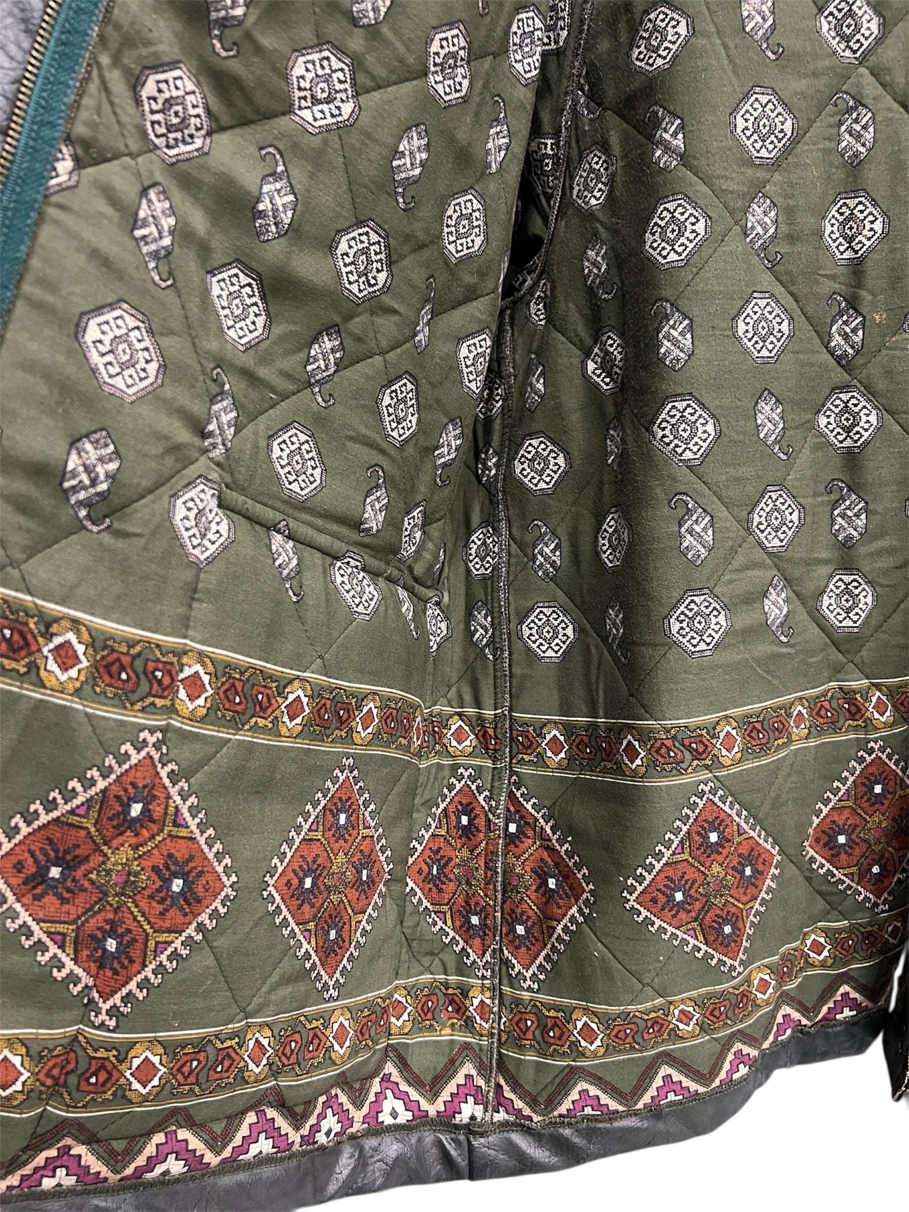 Olive Green Genuine Leather Jacket with Navajo Interior